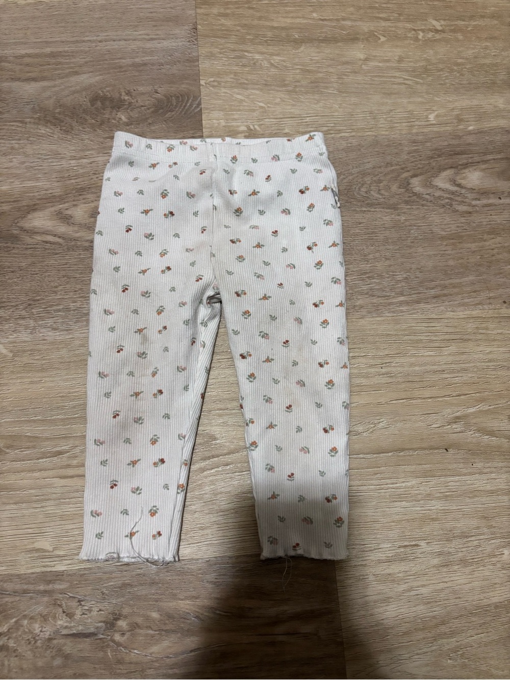 Organic Girls' White Ribbed Floral Leggings
